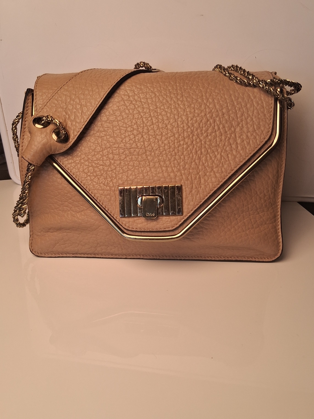Chloe Leather Sally Bag in Beige with Gold Hardware
